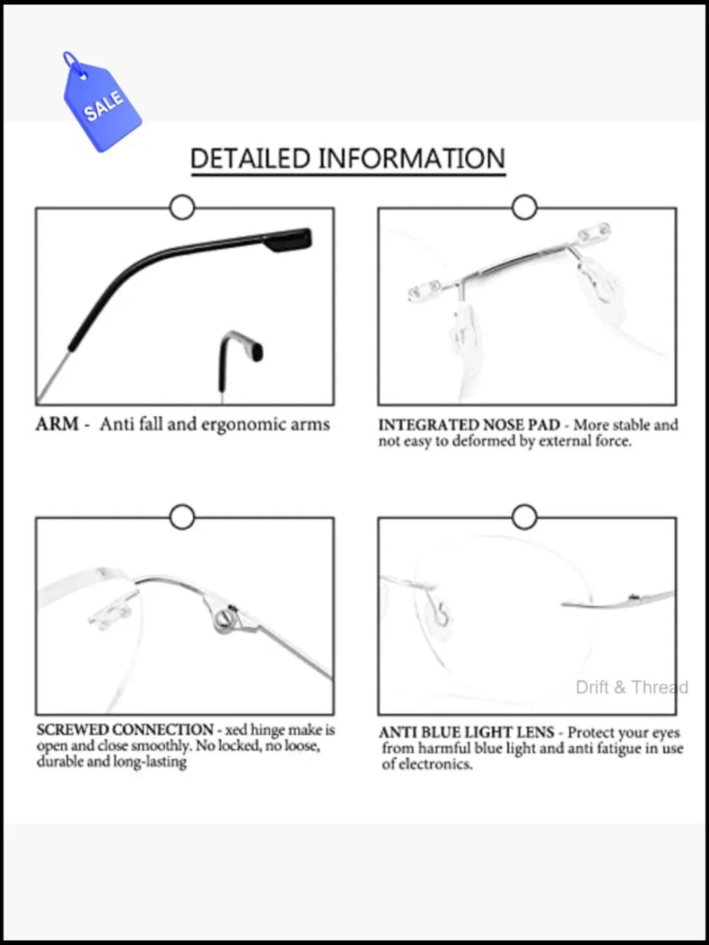 Ultra Light Rimless Reading Glasses Titanium Alloy Resin Lenses
